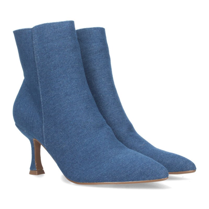 Botines denim de tacon bajo con punta fina y cremallera mujer color jeans