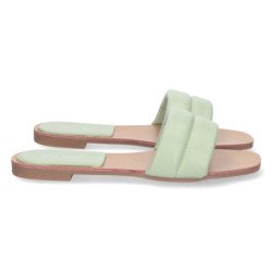 Sandalias planas color verde para mujer pala acolchada 2S41