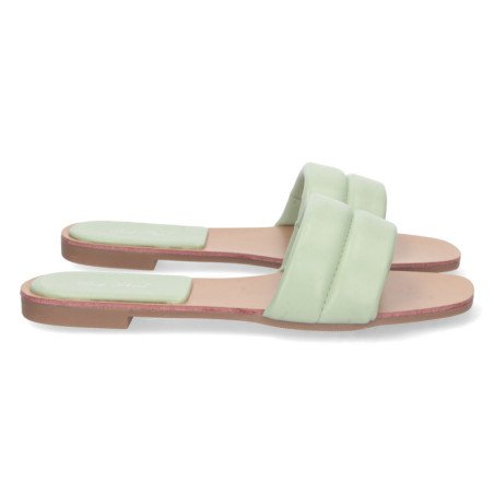 Sandalias planas color verde para mujer pala acolchada 2S41