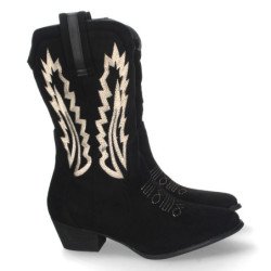Botas cowboy tacón campero mujer color negro