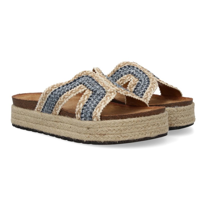 Sandalias planas en yute pala trenzada para mujer color azul 3U11
