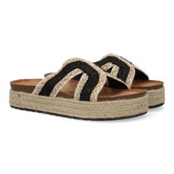 Sandalias planas en yute pala trenzada para mujer color negro 3U11