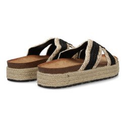 Sandalias planas en yute pala trenzada para mujer color negro 3U11