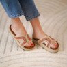 Sandalias planas en yute pala trenzada para mujer color rosa 3U11