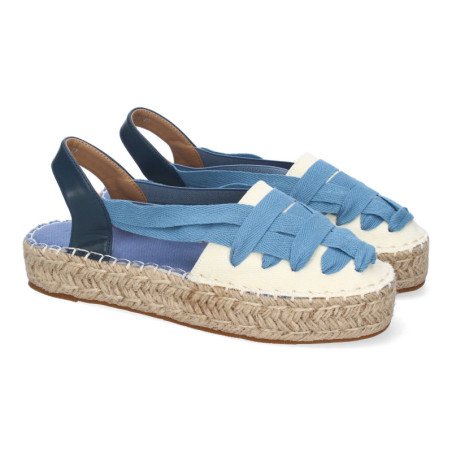 Alpargatas planas en yute estilo valenciana para mujer azul 3U18