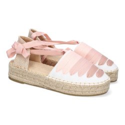 Alpargatas planas en yute estilo valenciana para mujer color rosa 3U27