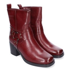 Botines de tacón medio estilo motero mujer color burdeos 4320