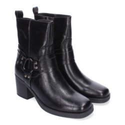Botines de tacón medio estilo motero mujer color negro 4320
