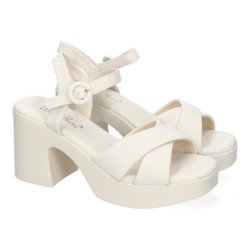 Sandalias de tacón cómodo fiesta para mujer color beige 5Q100