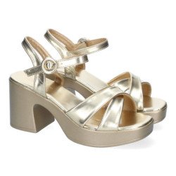 Sandalias doradas de tacón cómodo fiesta para mujer 5Q100
