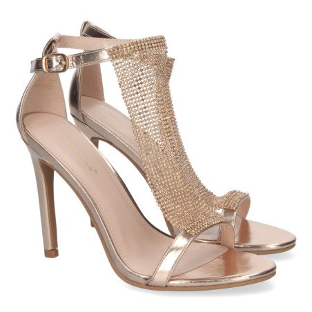 Sandalias de fiesta tacón alto brillante mujer color champán 6864