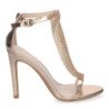 Sandalias de fiesta tacón alto brillante mujer color champán 6864