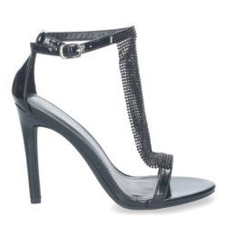 Sandalias de fiesta tacón alto brillante mujer color negro 6864