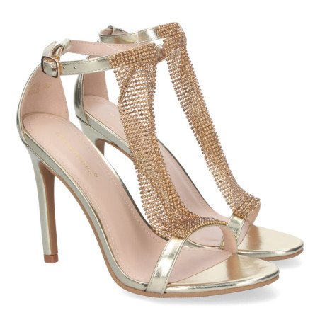 Sandalias doradas de fiesta tacón alto brillante mujer 6864