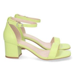 Sandalias de tacón bajo fiesta mujer hebilla color amarillo 6890
