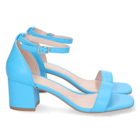 Sandalias de tacón bajo fiesta mujer hebilla color azul 6890