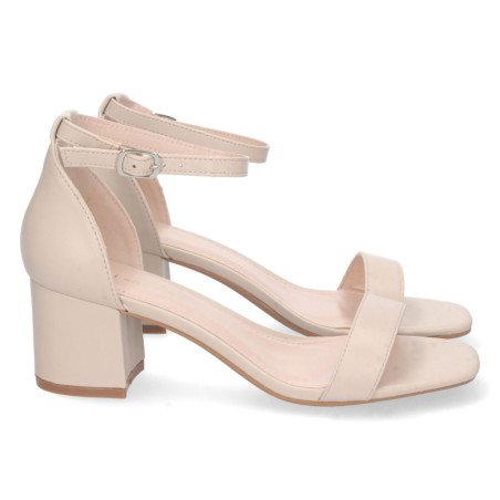 Sandalias de tacón bajo fiesta mujer hebilla color beige 6890