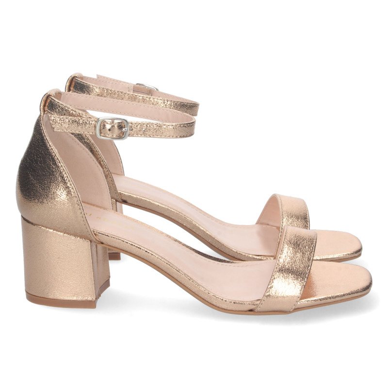 Sandalias de tacón bajo fiesta mujer hebilla color champán 6890
