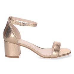 Sandalias de tacón bajo fiesta mujer hebilla color champán 6890
