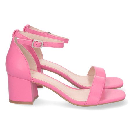 Sandalias de tacón bajo fiesta mujer hebilla color fucsia 6890