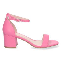 Sandalias de tacón bajo fiesta mujer hebilla color fucsia 6890