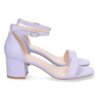 Sandalias de tacón bajo fiesta mujer hebilla color lila 6890