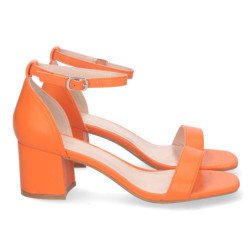 Sandalias de tacón bajo fiesta mujer hebilla color naranja 6890