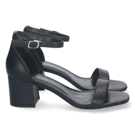 Sandalias de tacón bajo fiesta mujer hebilla color negro 6890