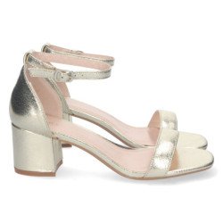 Sandalias doradas de tacón bajo fiesta mujer hebilla 6890
