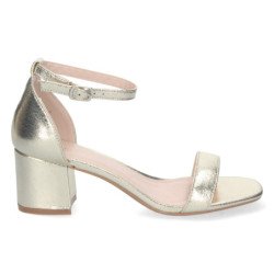 Sandalias doradas de tacón bajo fiesta mujer hebilla 6890