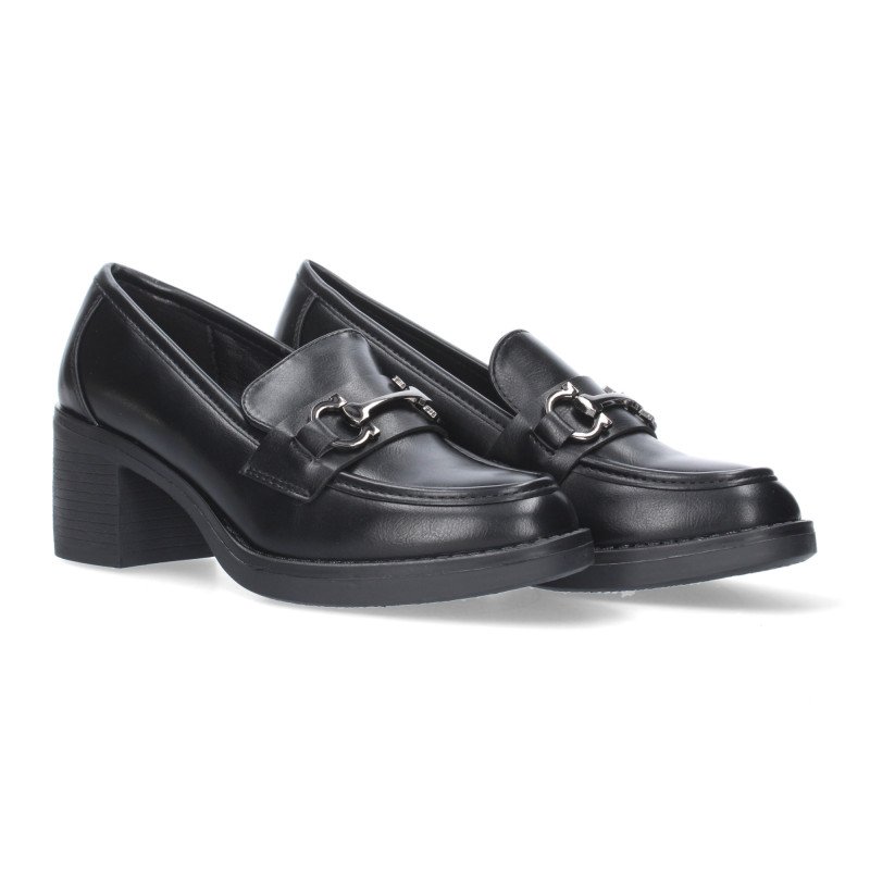 Mocasines de tacón ancho cómodo mujer color negro 7421