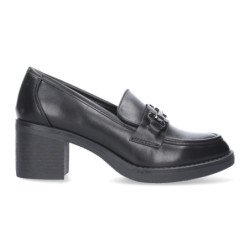 Mocasines de tacón ancho cómodo mujer color negro 7421