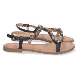 Sandalias planas cómoda con avalorios mujer color negro 7978