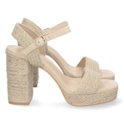 Sandalias de tacón alto con yute y hebilla pala simple mujer color beige 8873