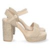 Sandalias de tacón alto con yute y hebilla pala simple mujer color beige 8873