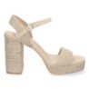 Sandalias de tacón alto con yute y hebilla pala simple mujer color beige 8873