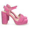 Sandalias de tacón alto con yute y hebilla pala simple mujer color fucsia 8873