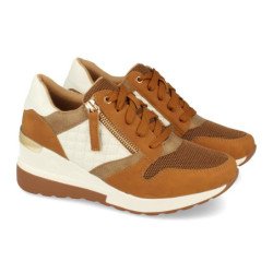 Zapatillas de cuña cómoda para mujer elegantes color camel 9590
