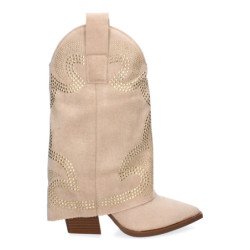 Botines de tacón cómodo estilo campero polaina para mujer color beige 9657A