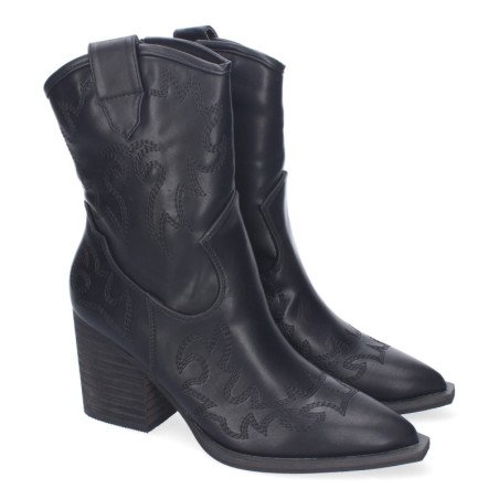 Botines estilo cowboy tacón medio para mujer color negro A-2435