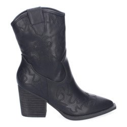 Botines estilo cowboy tacón medio para mujer color negro A-2435
