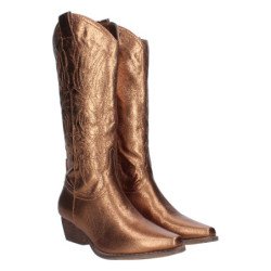 Botas cowboy de tacón metalizadas grabado en caña cómoda mujer color bronce