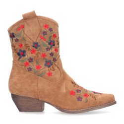 Botines tacón bajo cómodo bordado flores mujer marrón A-2463