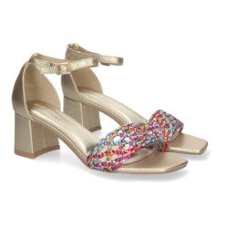 Sandalias doradas para fiesta tacón cómodo pala entrelazada A-3002