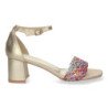 Sandalias doradas para fiesta tacón cómodo pala entrelazada A-3002