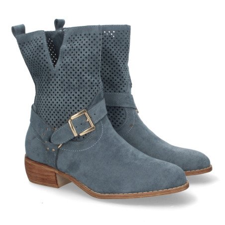 Botines planos cómodos calado en caña mujer color azul A-3016