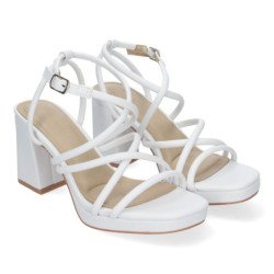Sandalias de tacón cómodo con tiras para fiesta mujer blanco A-3257