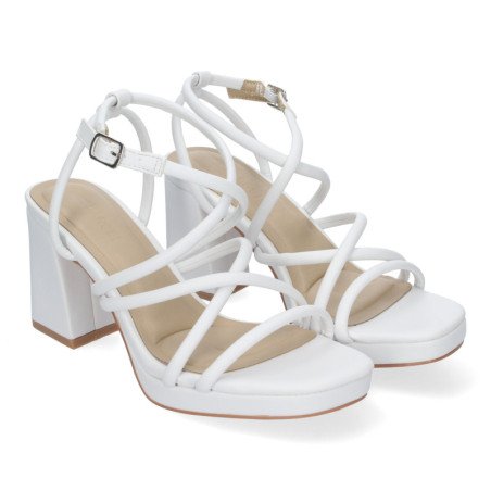 Sandalias de tacón cómodo con tiras para fiesta mujer blanco A-3257