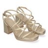Sandalias doradas de tacón cómodo con tiras para fiesta mujer A-3257