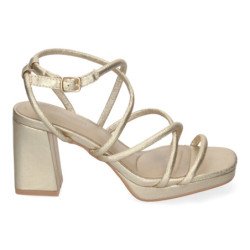 Sandalias doradas de tacón cómodo con tiras para fiesta mujer A-3257